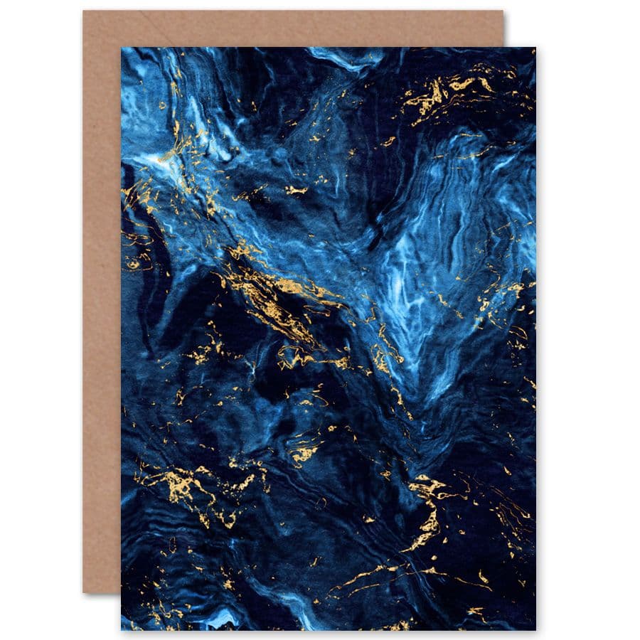 Abstract Dark Blue Gold Swirl Greetings Card