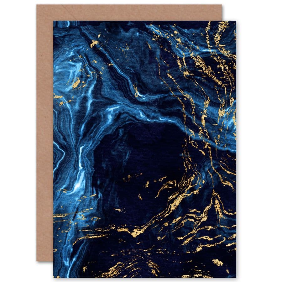 Abstract Dark Blue Gold Water Greetings Card