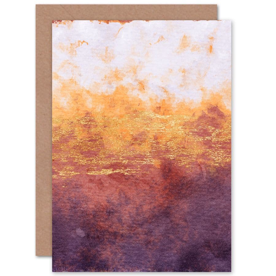 Abstract Purple Yellow Gold Watercolour Greetings Card