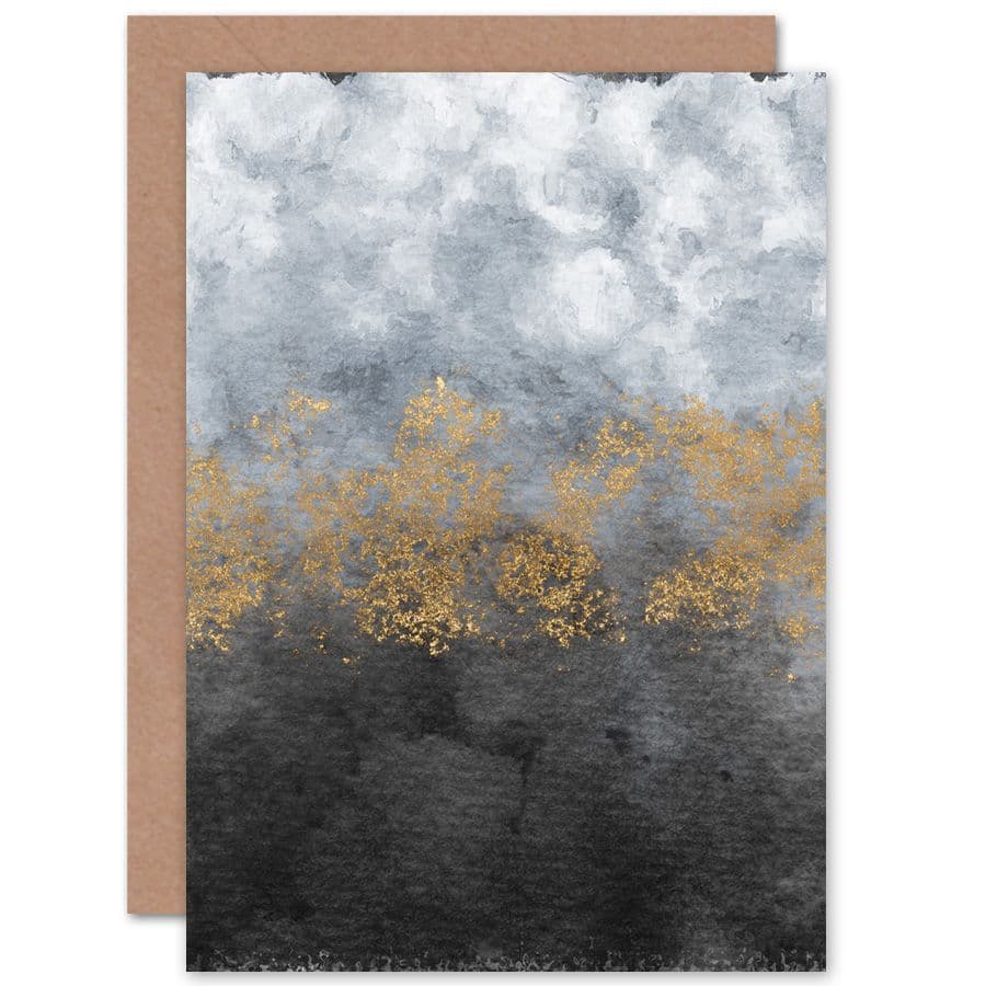 Abstract Grey Gold Watercolour Greetings Card