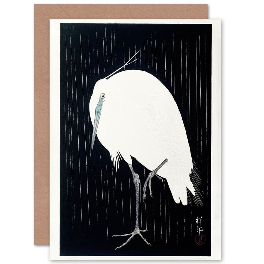 Egret Rain Ohara Koson Greetings Card