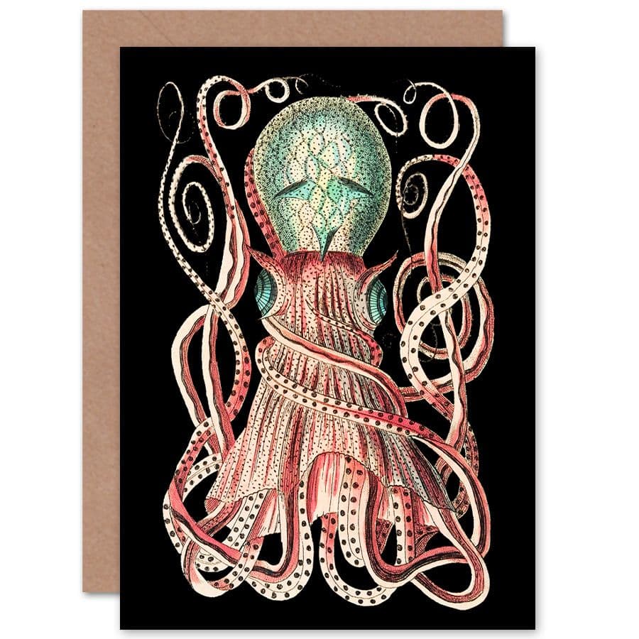 Granulated Cuttle Octopus Black Greetings Card