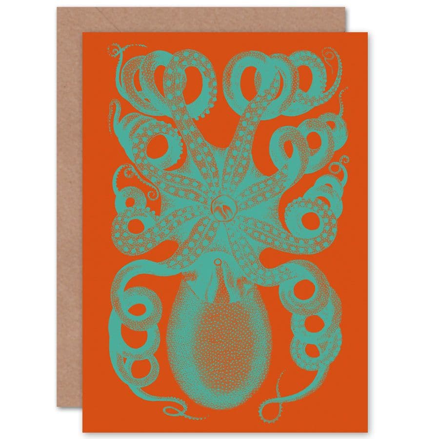 Octopus Coral Red Greetings Card