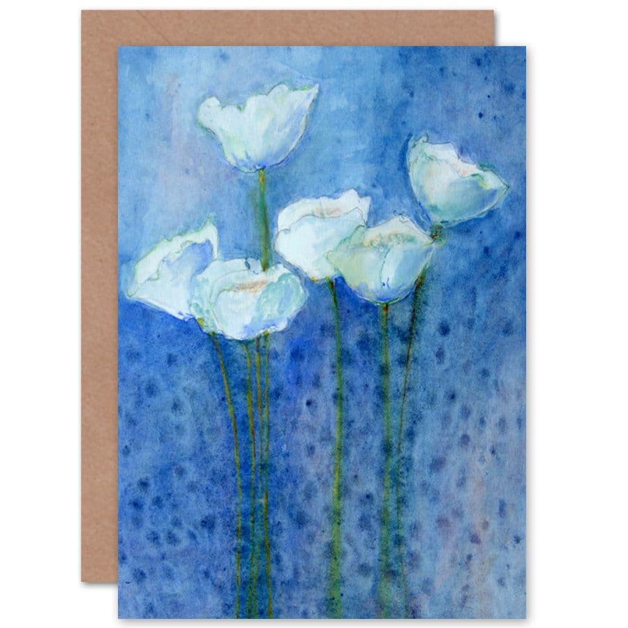 Flower White Tulips On Blue Greetings Card