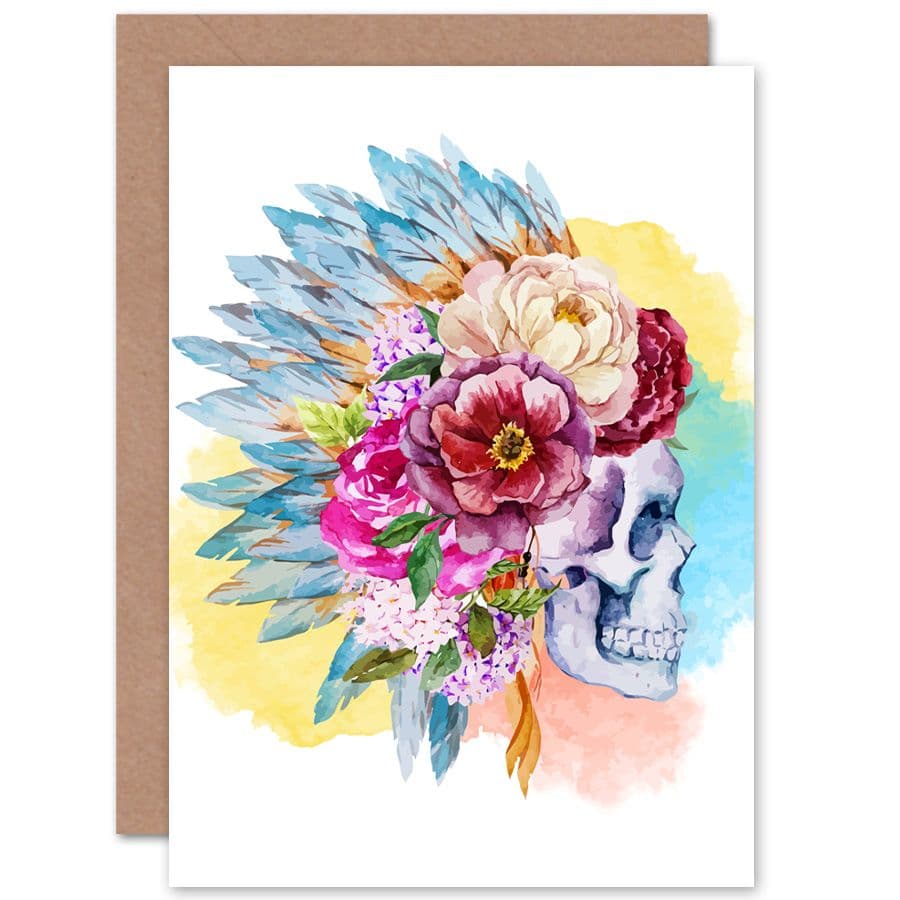 Skull Decorated Flowers Greetings Card