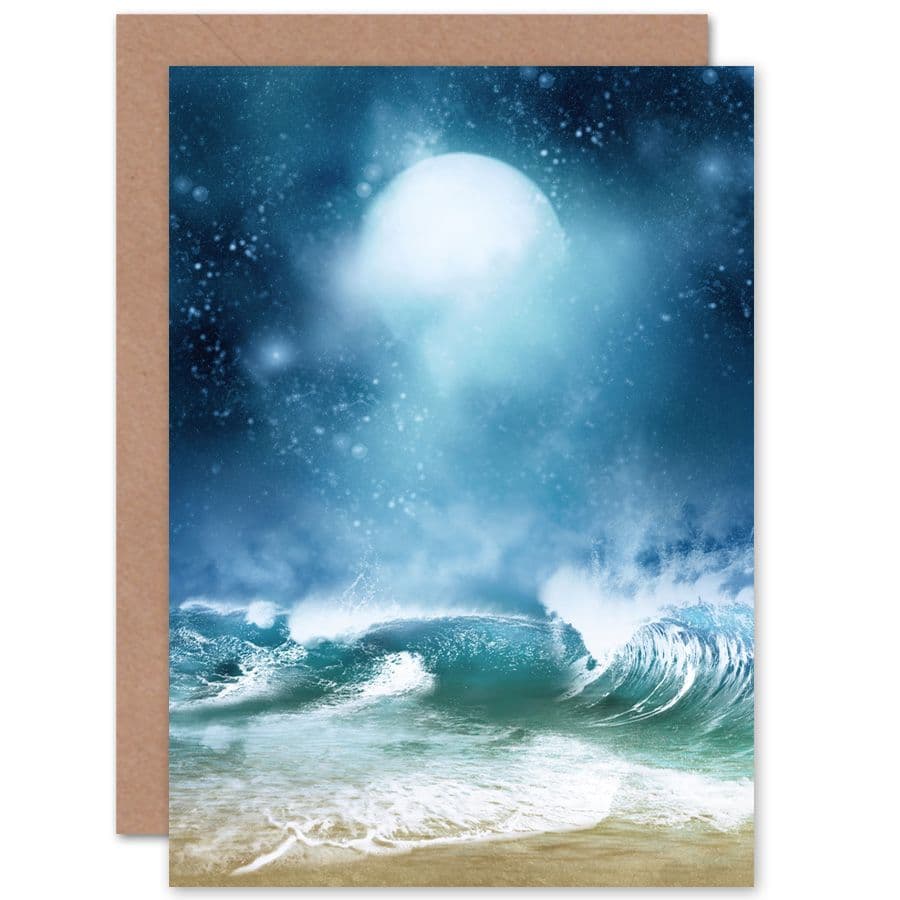 Beach Moon Digital Collage Greetings Card