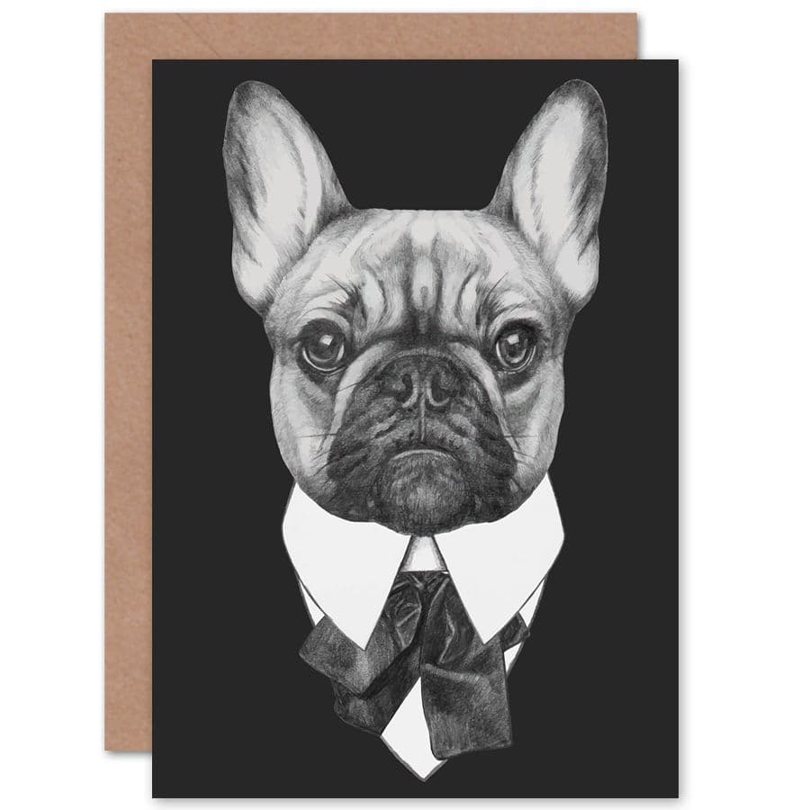 Bow Tie French Bulldog Drawing Greetings Card