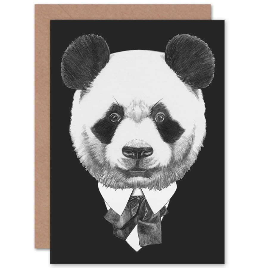 Bow Tie Panda Bear Drawing Greetings Card