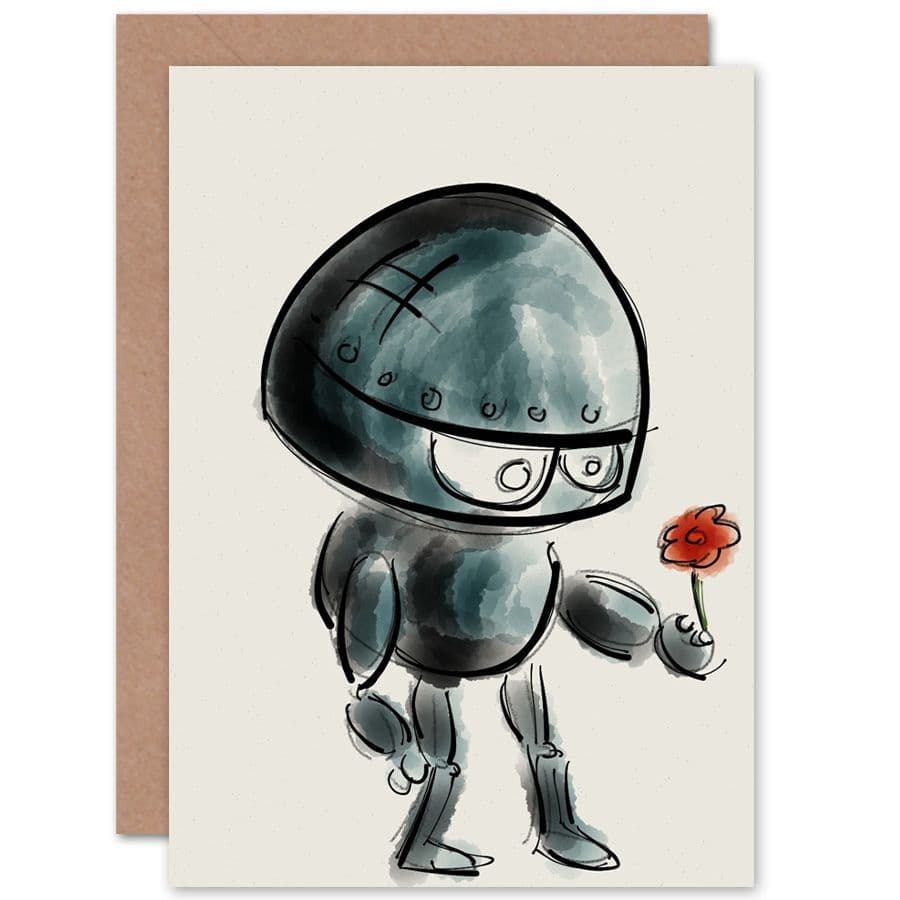 Robot With Flower Greetings Card