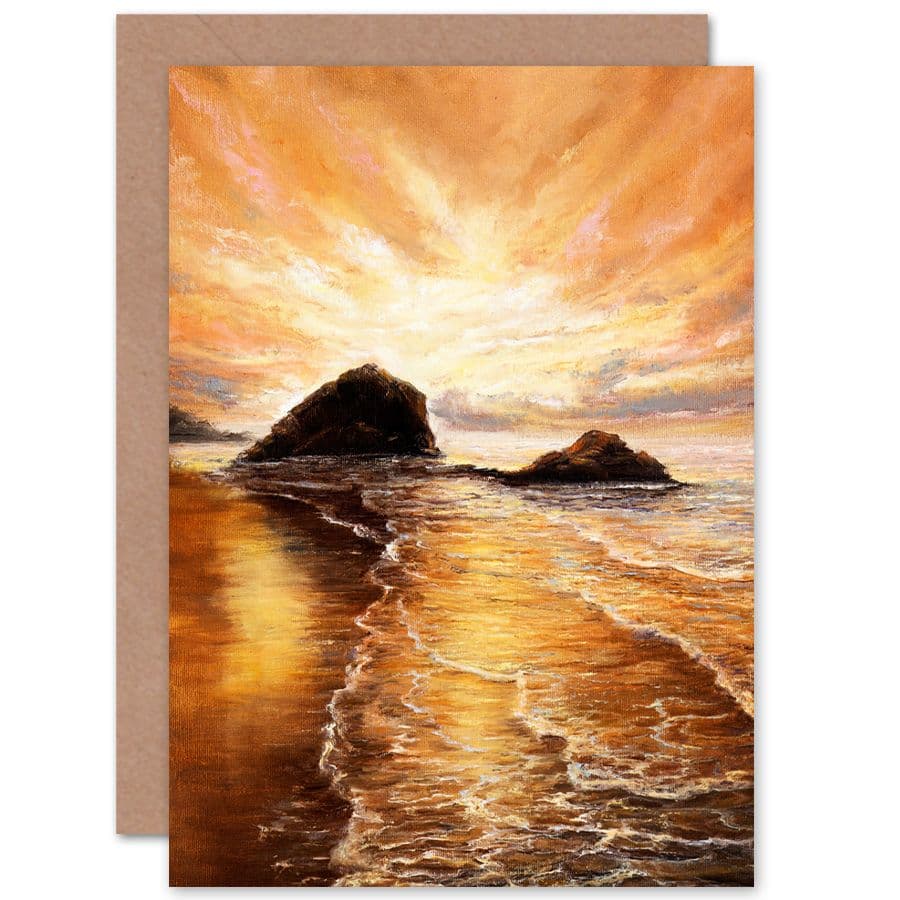 Golden Sunrise Painting Greetings Card