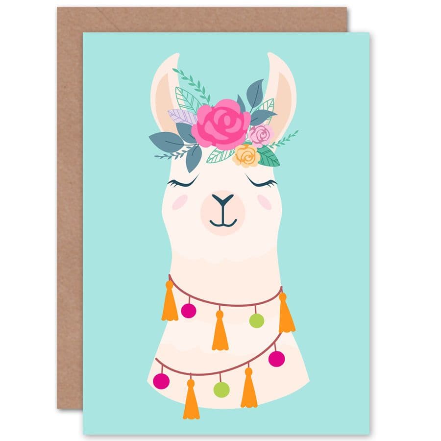 Llama Cute Floral Greetings Card
