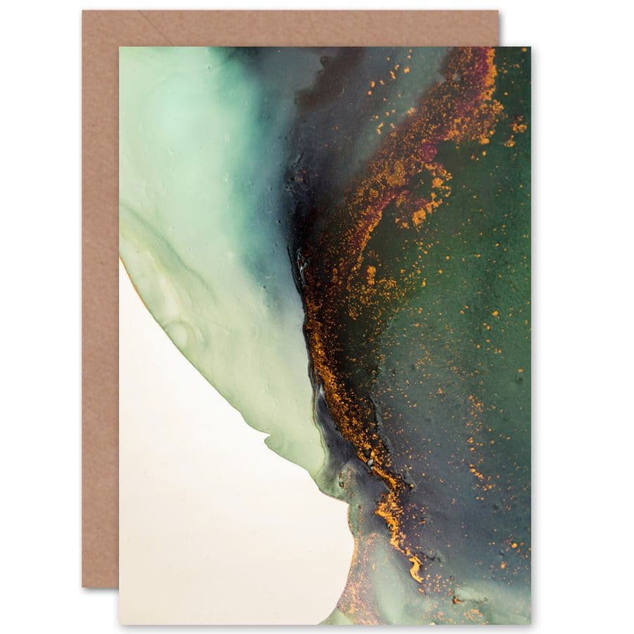 Abstract Paint With Gold Green Greetings Card