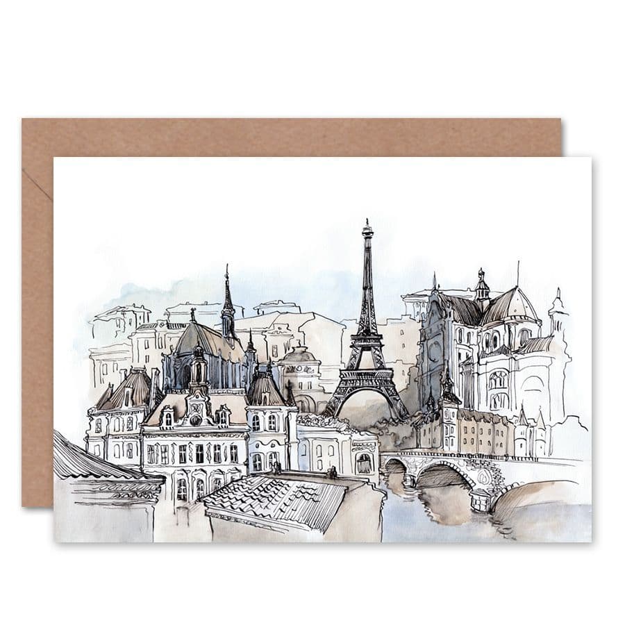 France Ink Drawing Paris Greeting Card Envelope Inside Premium Quality