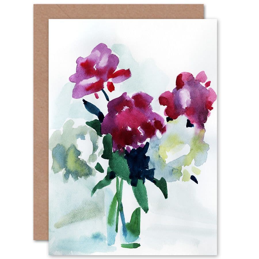 Flower Watercolour Peonies Greetings Card