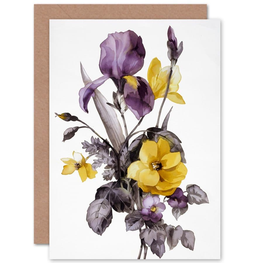 Flowers Purple Yellow Greetings Card
