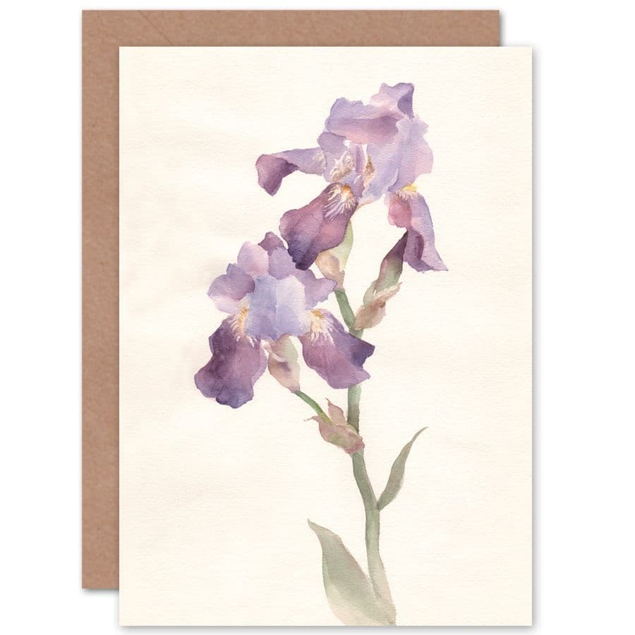 Flower Violet Iris Watercolour Greetings Card
