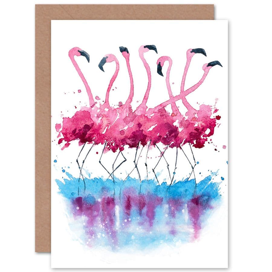 Flamingos Dancing Watercolour Greetings Card