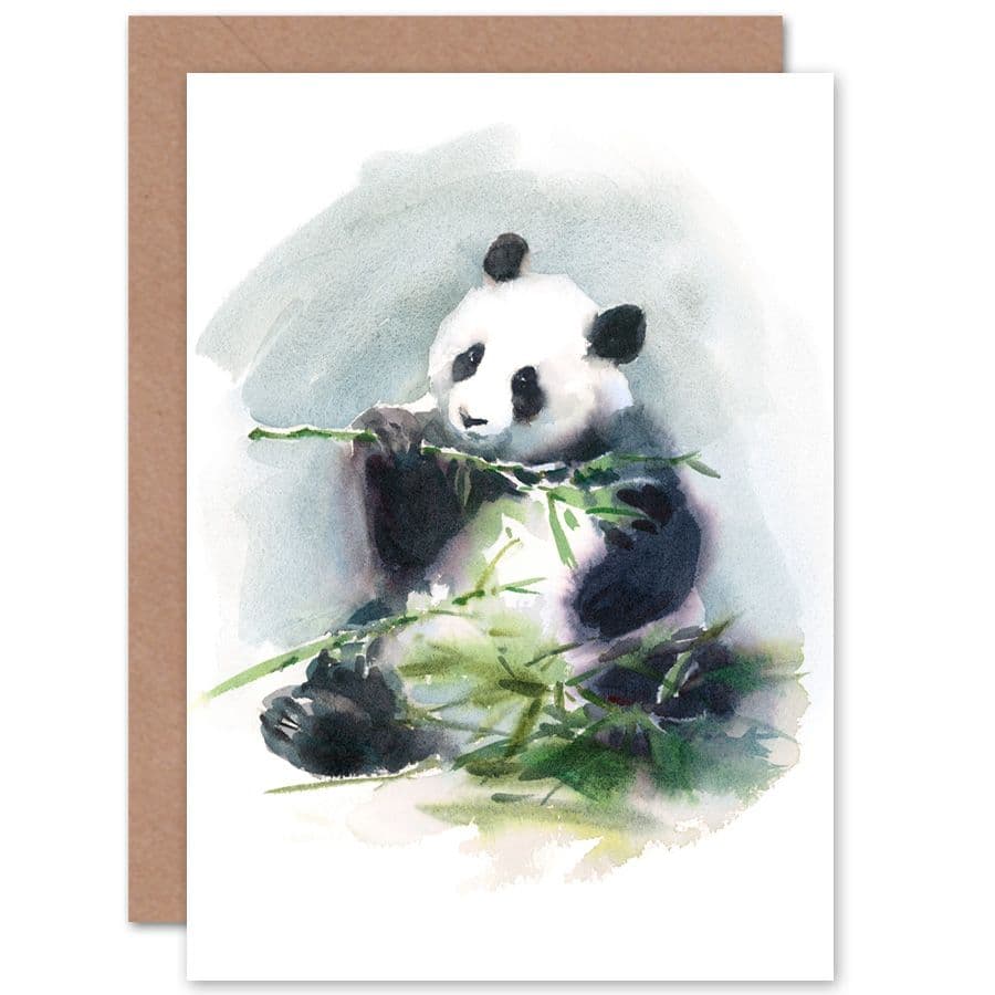 Panda Eating Watercolour Greetings Card
