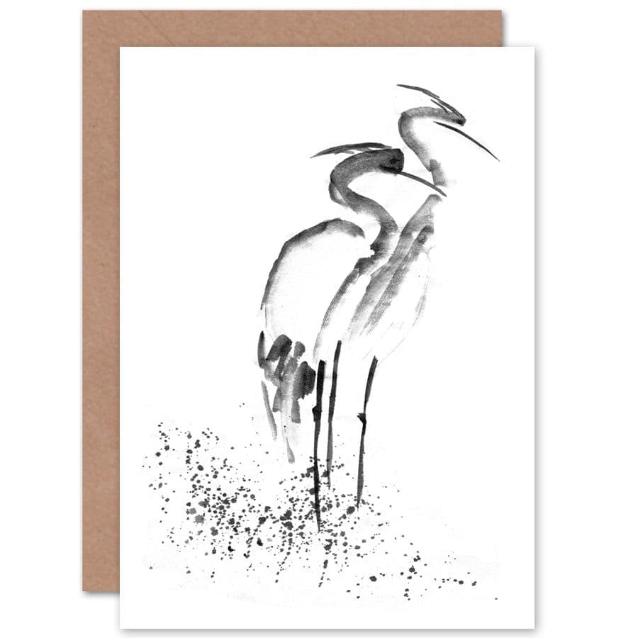 Heron Ink Drawing Greetings Card