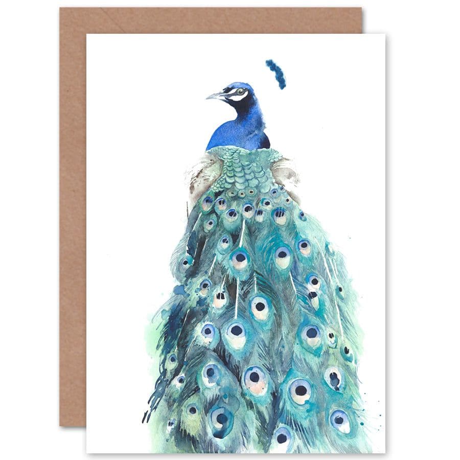 Bird Peacock Watercolour Greetings Card