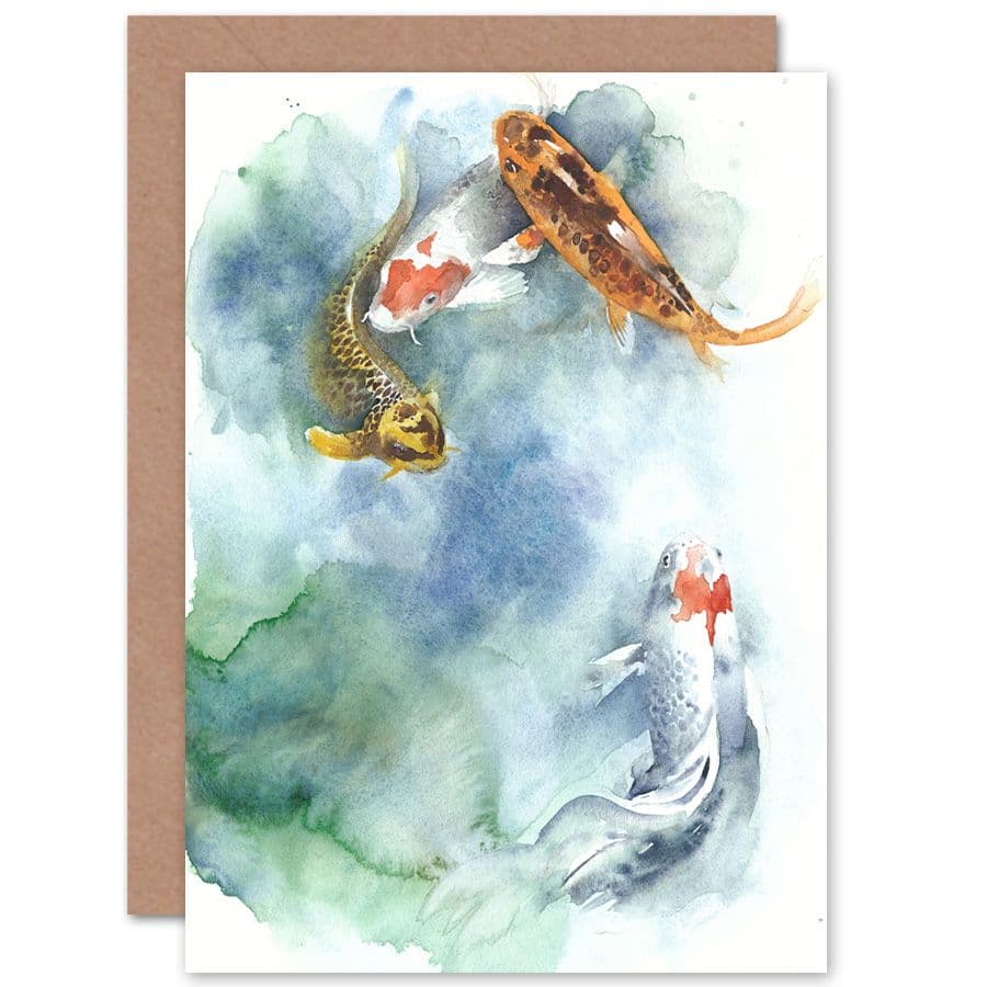 Japan Koi Fish Pond Greetings Card