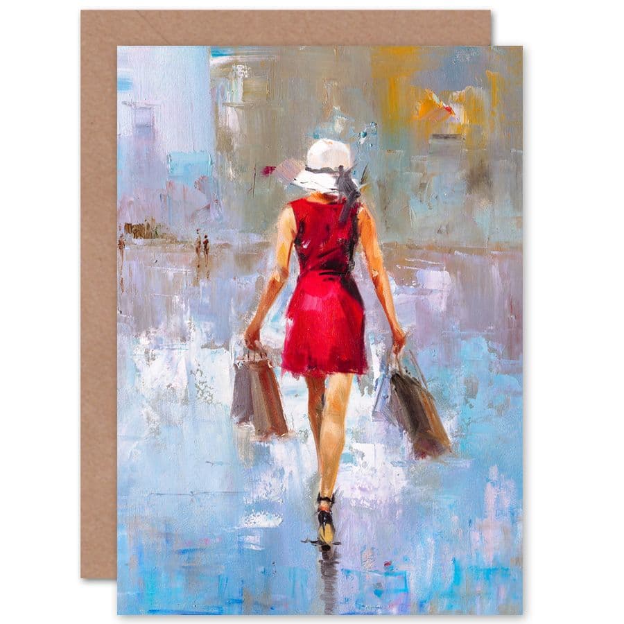 Woman Shopping City Greetings Card