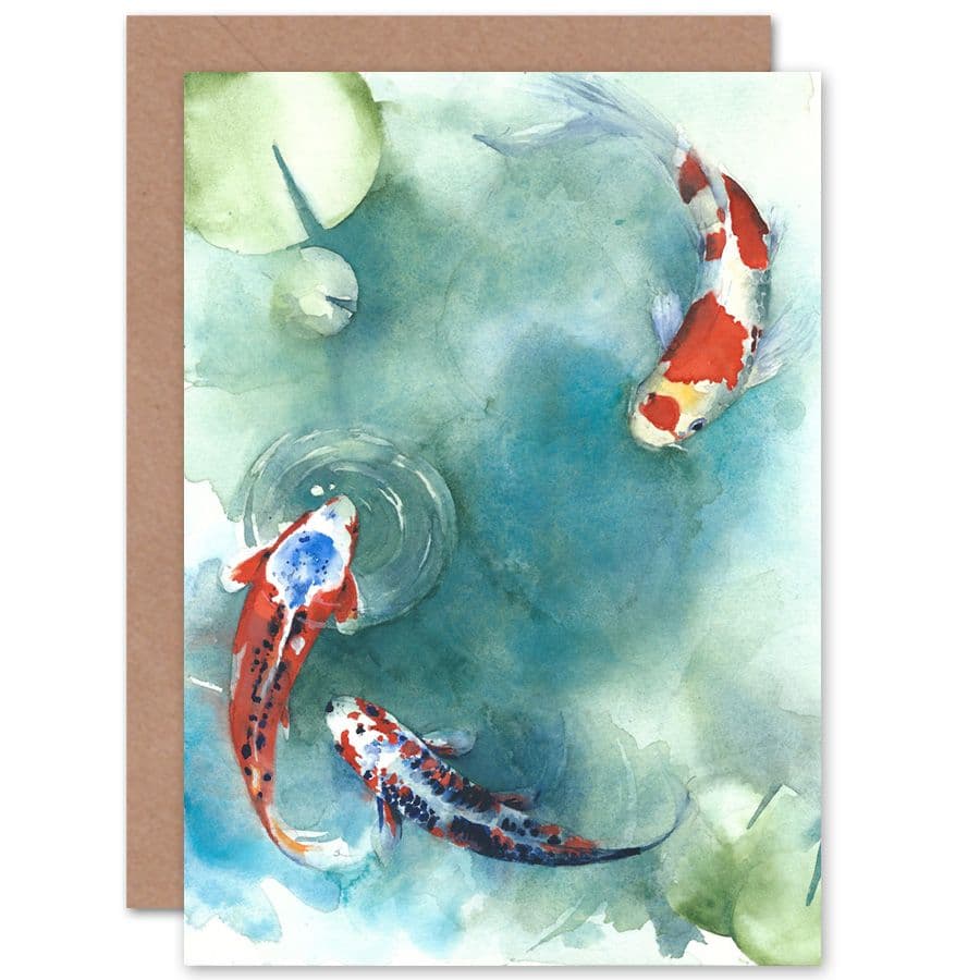 Japan Koi Fish Lilies Greetings Card