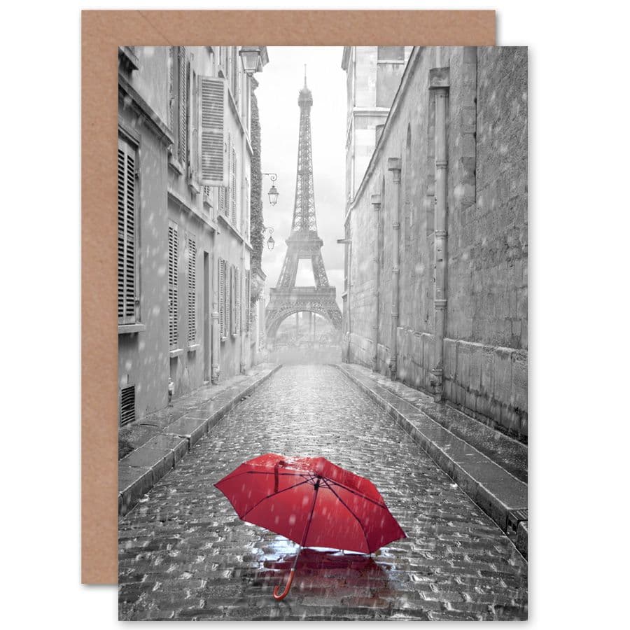 Eiffel Tower Paris Umbrella Greeting Card Envelope Inside Premium Quality