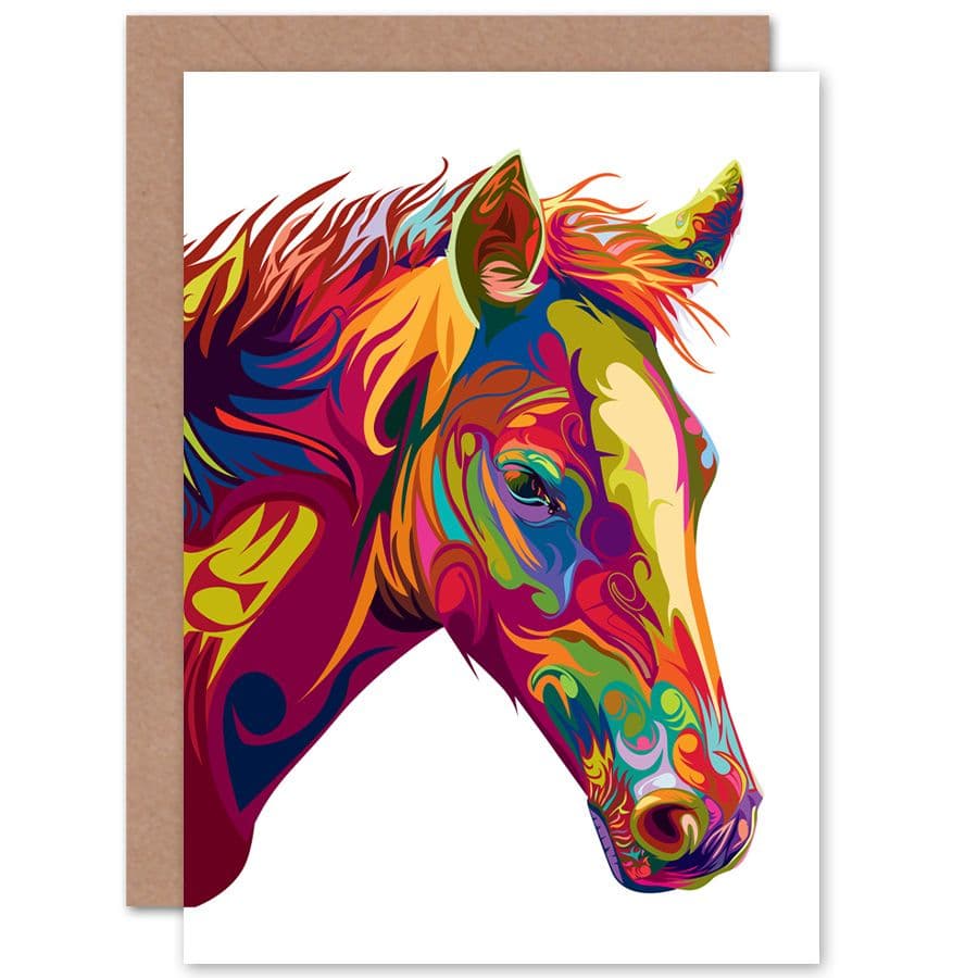 Horse Swirly Colourful Greetings Card