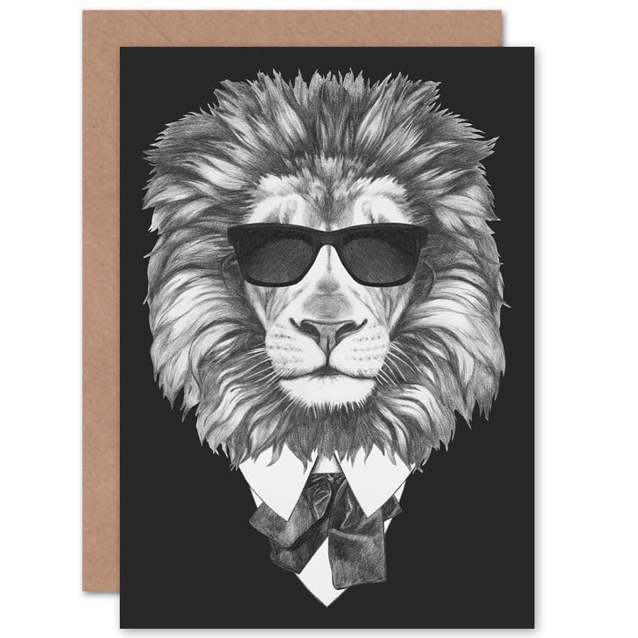Bow Tie Lion Greetings Card