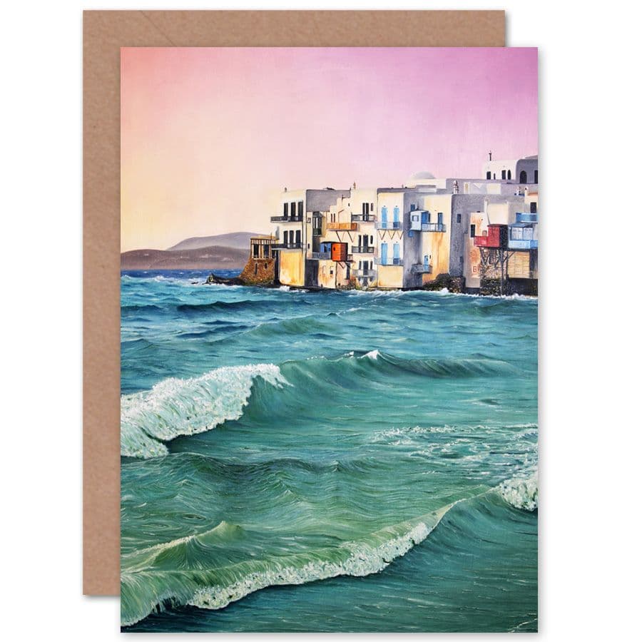 Greece By The Sea Painting Greetings Card
