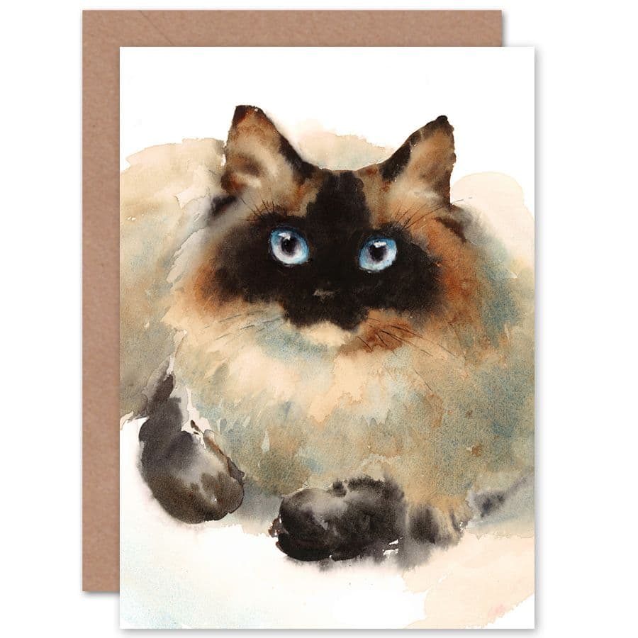 Cat Ragdoll Face Watercolour Greetings Card
