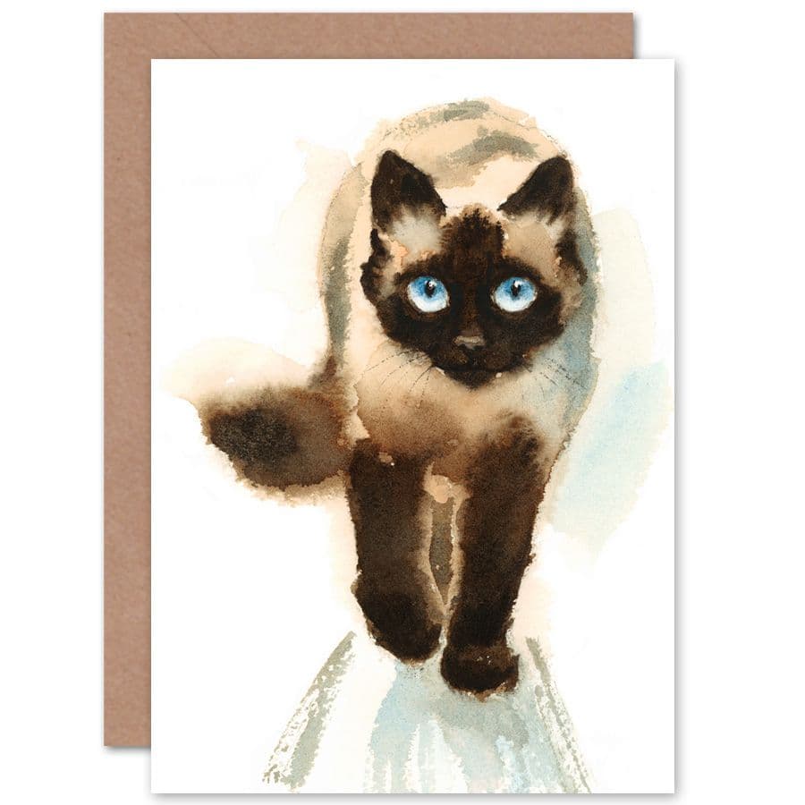Cat Ragdoll Walking Watercolour Greetings Card
