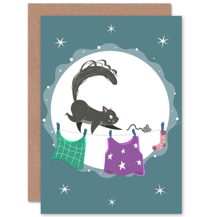 Cat Mouse Night Greetings Card
