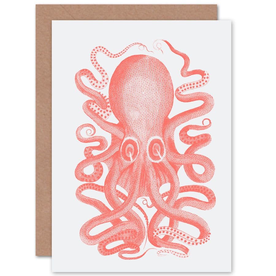 Living Coral Octopus Greetings Card