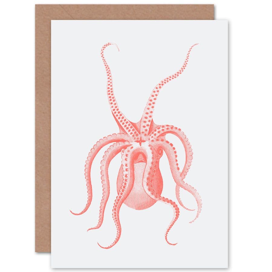 Living Coral Octopus Upside Down Greetings Card