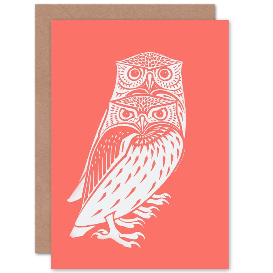 Living Coral Owls Julie De Graag Greetings Card