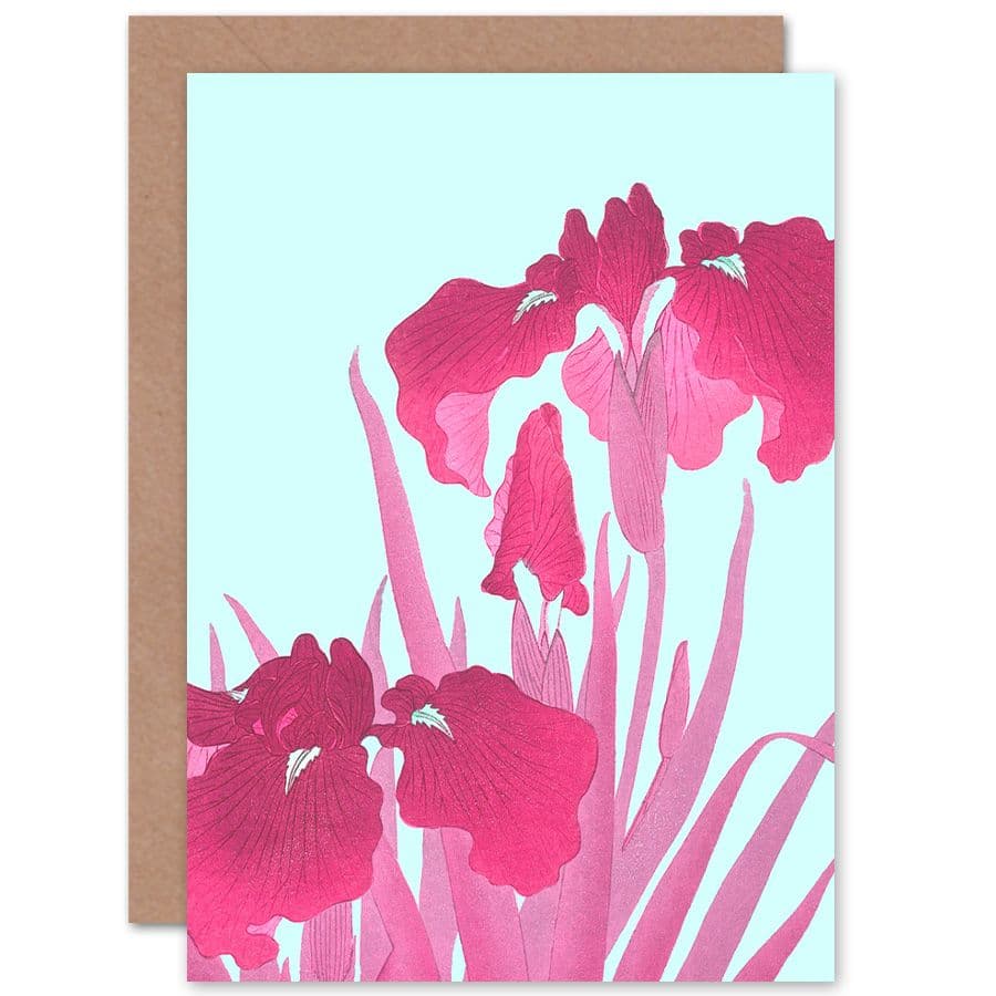 Ohara Koson Pink Iris Flowers Greetings Card