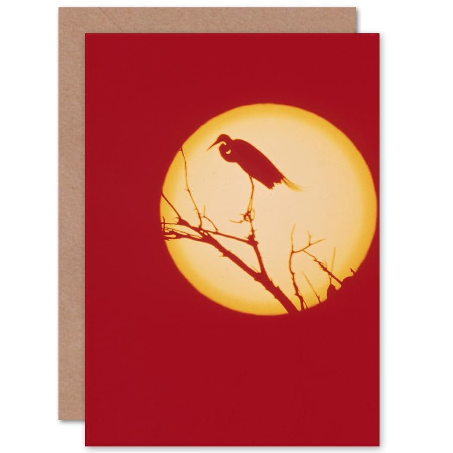 Crane Silhouette Against Moon Greetings Card