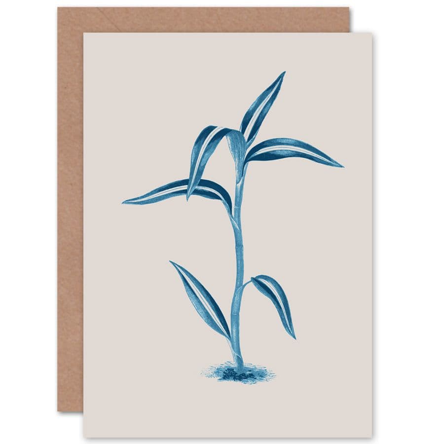 Blue And Beige Long Leaves Greetings Card
