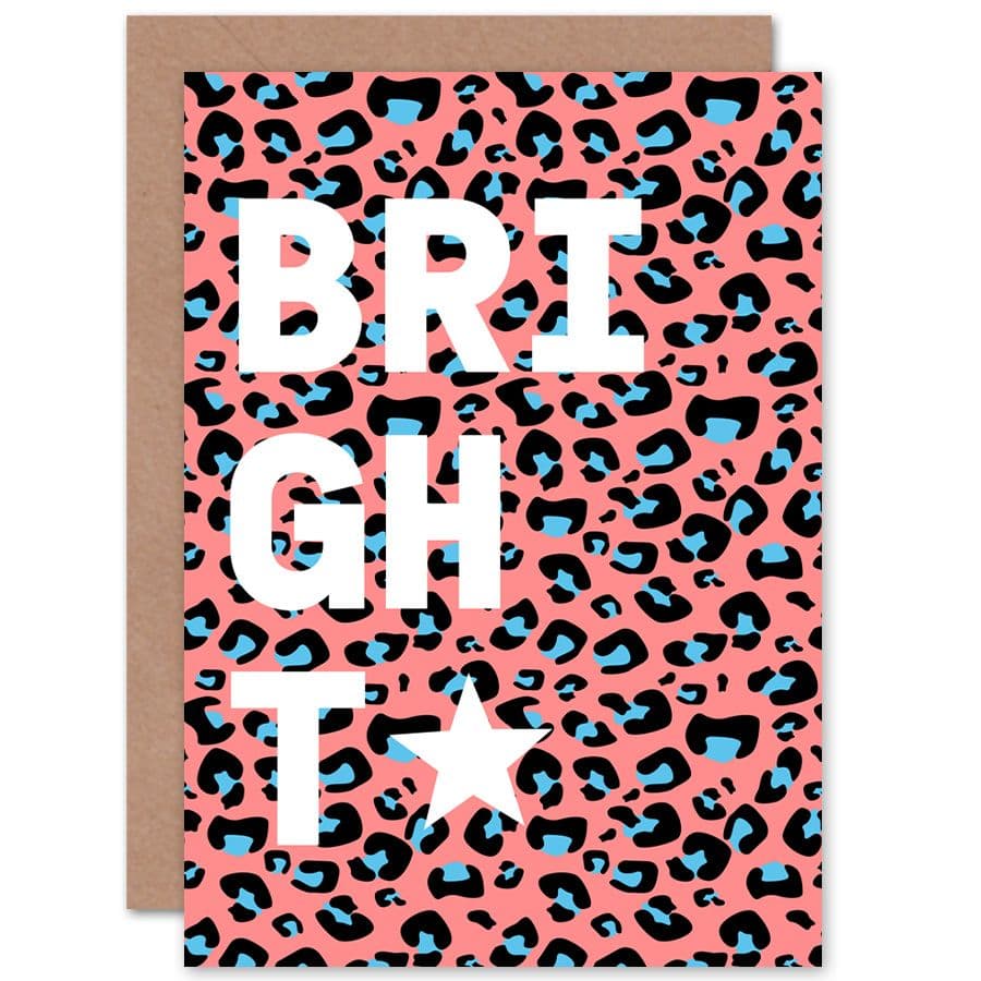 Leopard Coral And Blue Bright Words Greetings Card