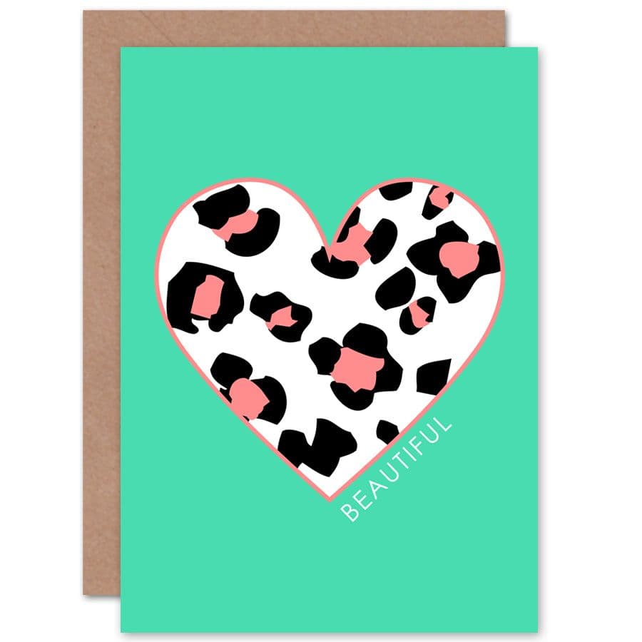 Leopard Coral And Green Beautiful Greetings Card