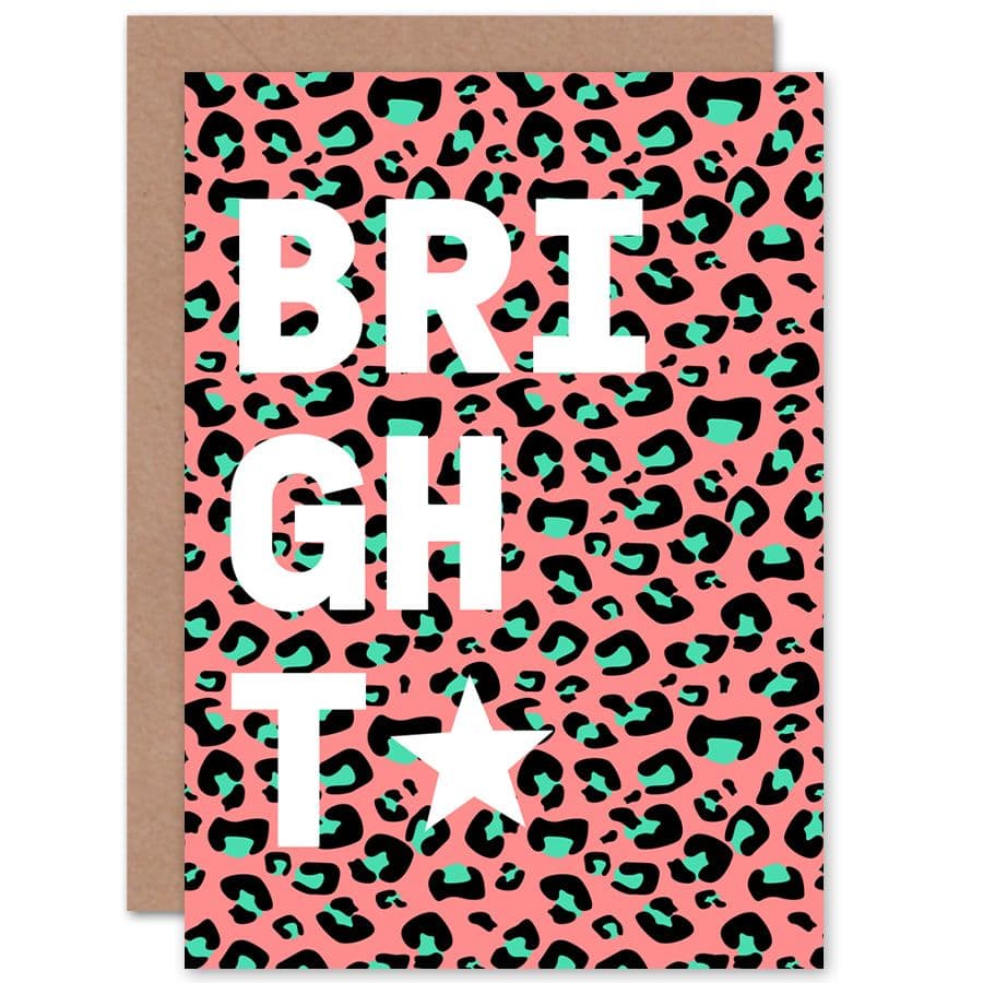 Leopard Coral And Green Bright Words Greetings Card