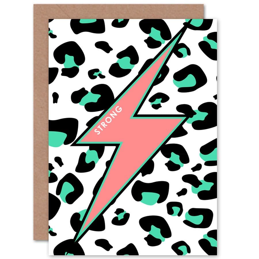 Leopard Coral And Green Strong Reverse Greetings Card
