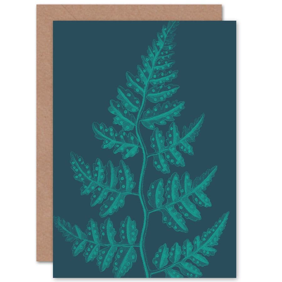Teal Fern Leaf Greetings Card
