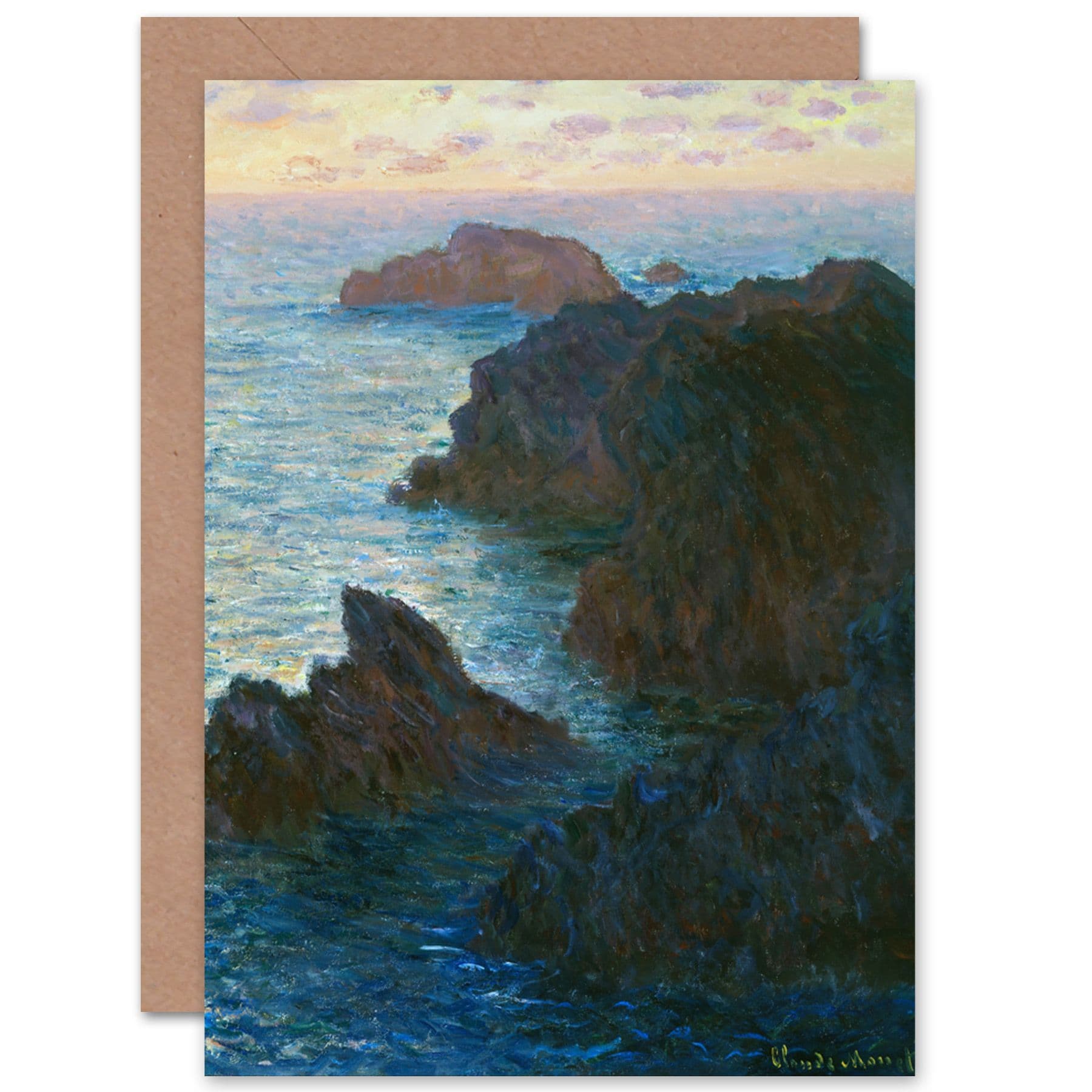 Claude Monet Rocks At Belle Lle Port Domois Fine Art Greetings Card