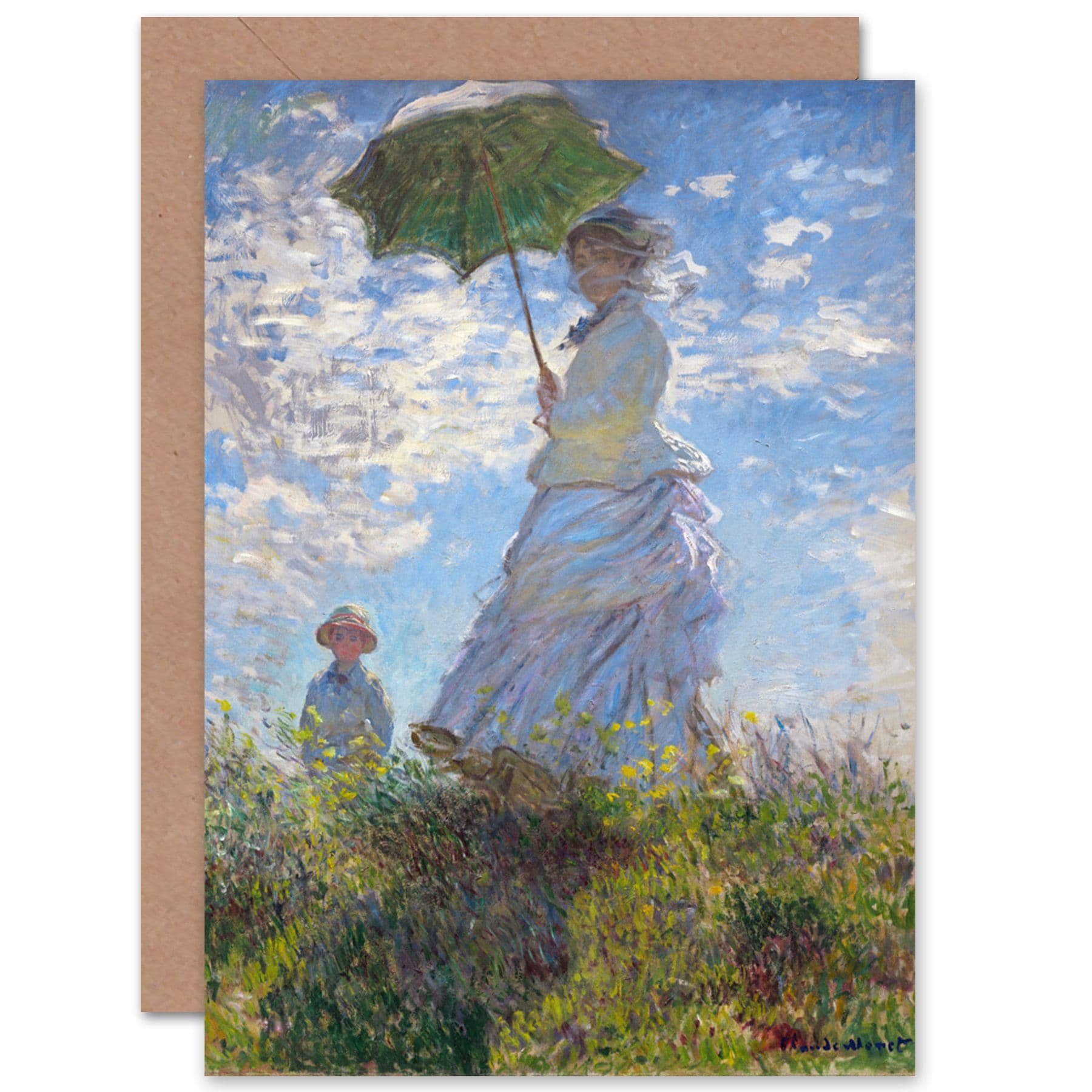 Monet Woman With Parasol Madame Monet And Son Fine Art Greetings Card