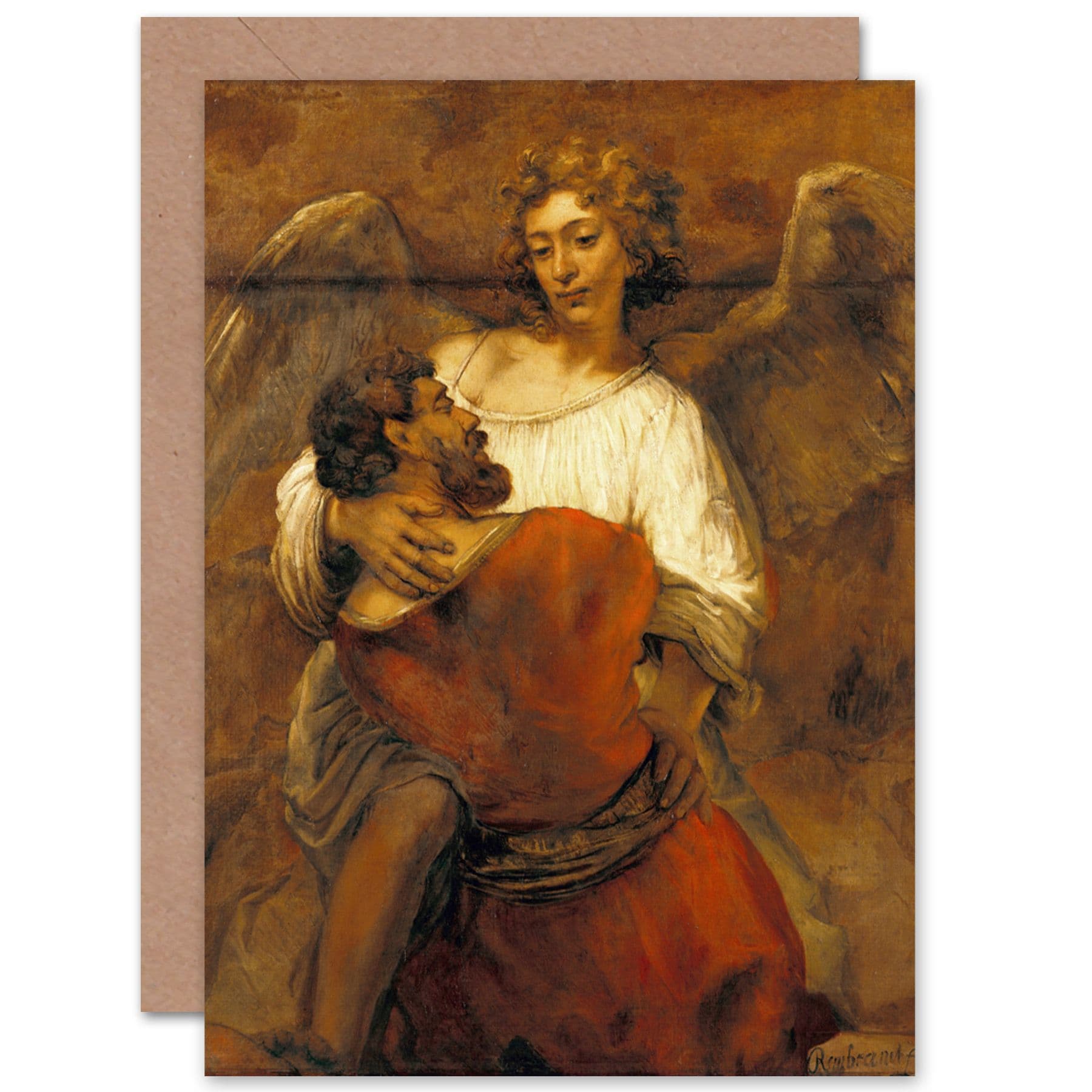 Rembrandt Jacob Wrestling Angel Fine Art Greetings Card