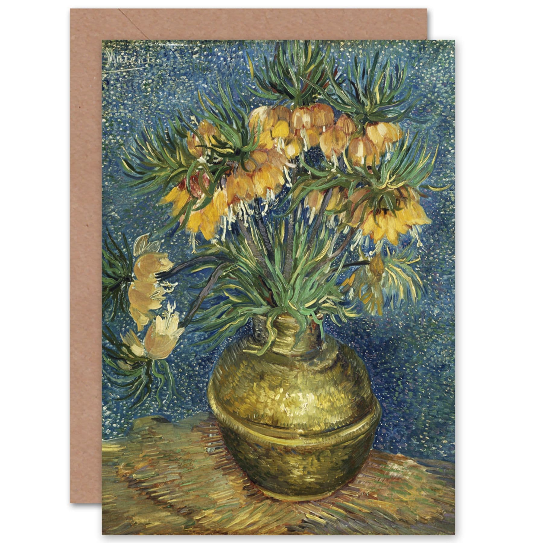Van Gogh Imperial Fritillaries In Copper Vase Fine Art Greetings Card