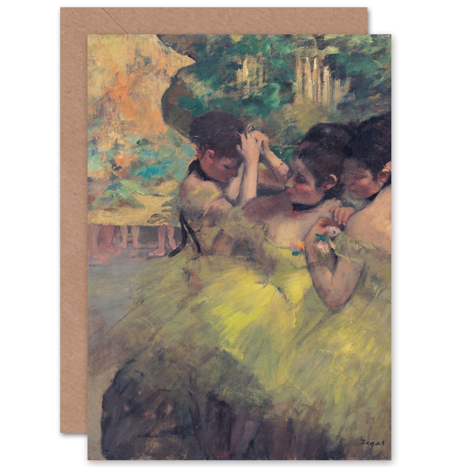 Edgar Degas Yellow Dancers In Wings Impressionist Fine Art Greetings Card